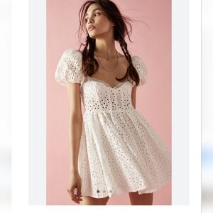 For Love & Lemons Becca eyelet empire waist white mini Dress Sz S